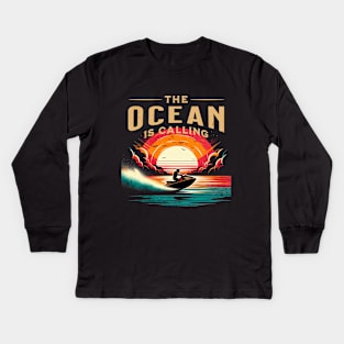 The Ocean is Calling Jetski Design Kids Long Sleeve T-Shirt